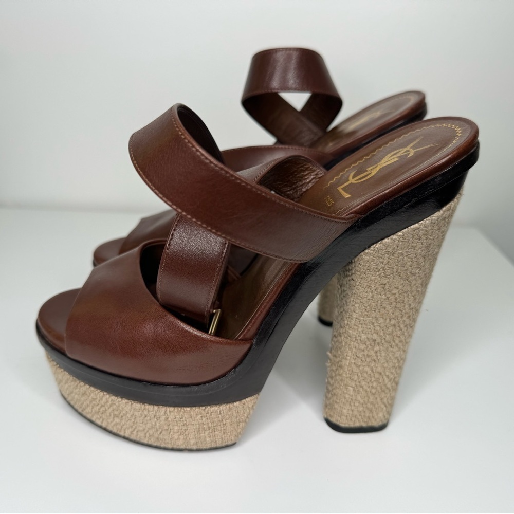 YSL Yves Saint Laurent Leather Cruise Platform Sandals Sz 39 - Picture 4 of 7